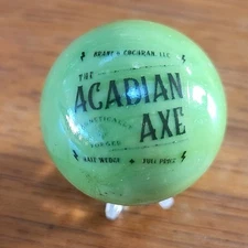 ACADIAN AXE TOOL ADVERTISING MARBLE 1" SHOOTER SZ W/ STAND BRANT AND COCHRAN
