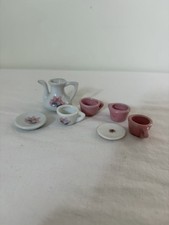Vintage Mini Porcelain Tea Set Pink Bell Bow Ceramic Children Toy Mixed Lot of 7