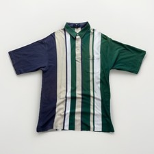Vintage Oak Creek Polo Shirt Mens L 90s Striped Colorblock Casual Pocket Blue