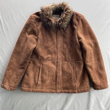 White Stag Ladies Bronze Leather Jacket Size Large 12/14 Vintage Fur Collar
