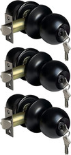3 Pack Keyed Entry Door Knobs Matte Black Reversible Entrance Lock with Keys
