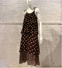VTG 1970s Ossie Clark Radley Celia Birtwell Floral Print Tiered Chiffon Dress