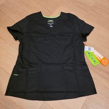 Landau ProFlex Scrub Top Women's Medium Black V Neck Modern Fit Short Sleeve
