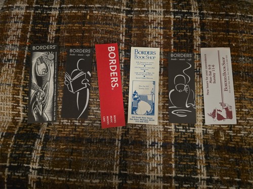 Borders Bookstore Memento Bookmarks, 6 Unique Styles, Authentic