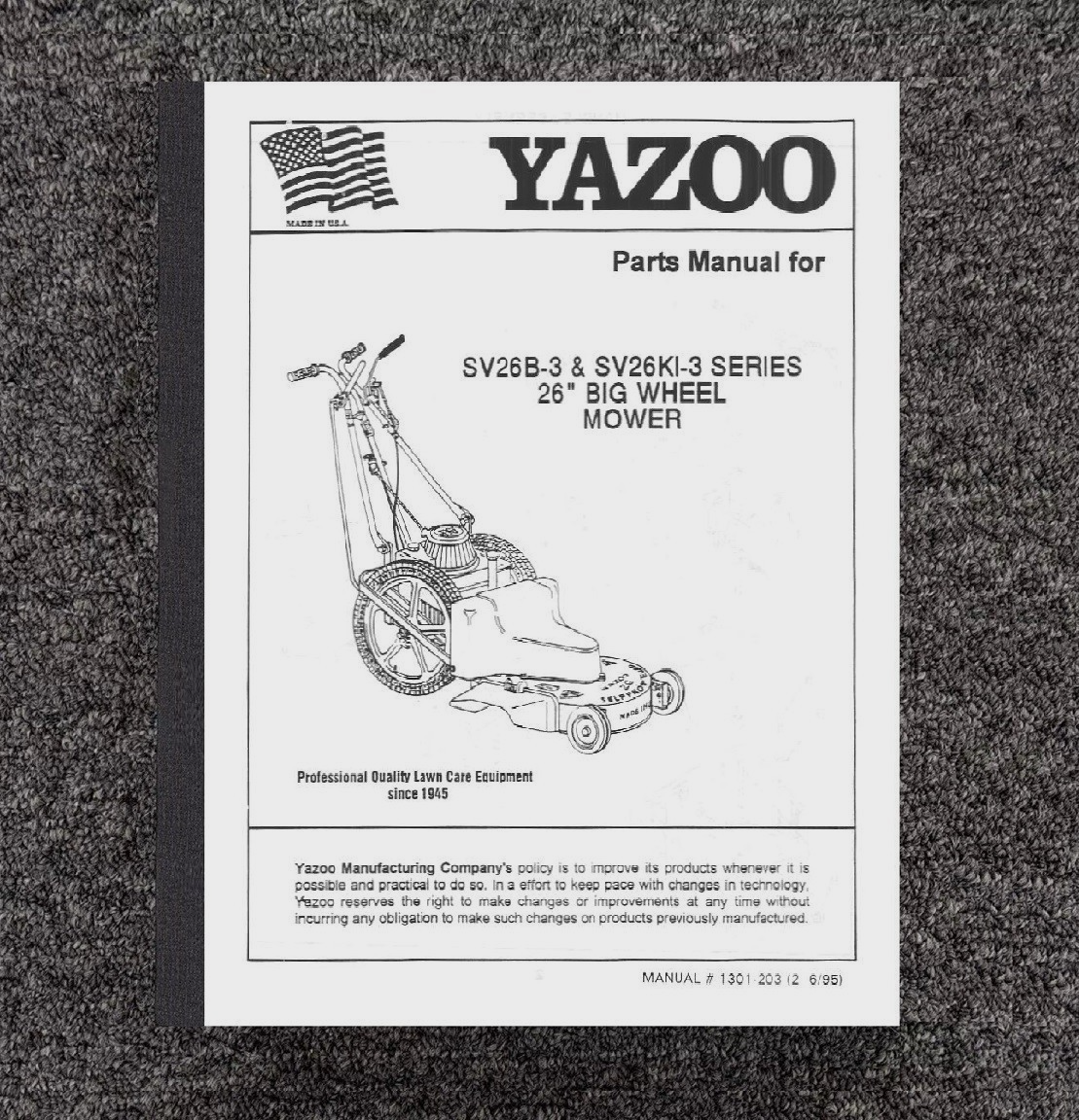 Big Wheel Mower Service Parts Manual Fits Yazoo 26inch SV26KI-3