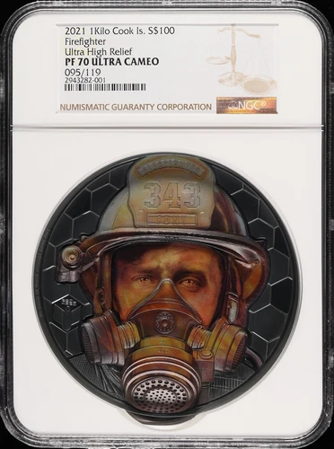 2021 Cook Islands $100 Real Heroes Firefighter 1 Kilo Silver NGC PF-70 UCAM