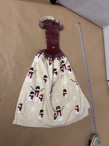 VTG Christmas handmade crocheted handle snowman towel