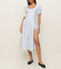 Women Reformation Square Neck Floral Puff Sleeve Midi Dress