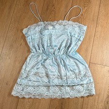 Vtg 70s 80s Womens Nightgown M Blue Satin Babydoll Slip Dress Fairy Coquette USA