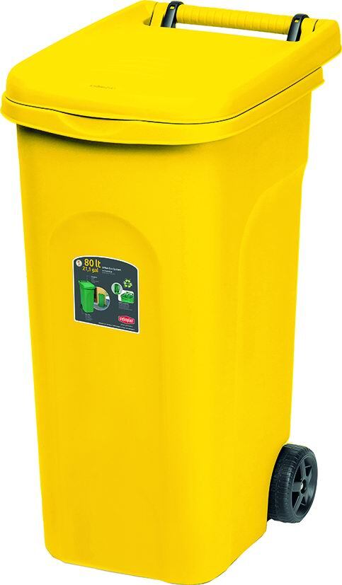 BIDONE IMMONDIZIA DIFFERENZIATA GIALLO CON COPERCHIO 80 L
