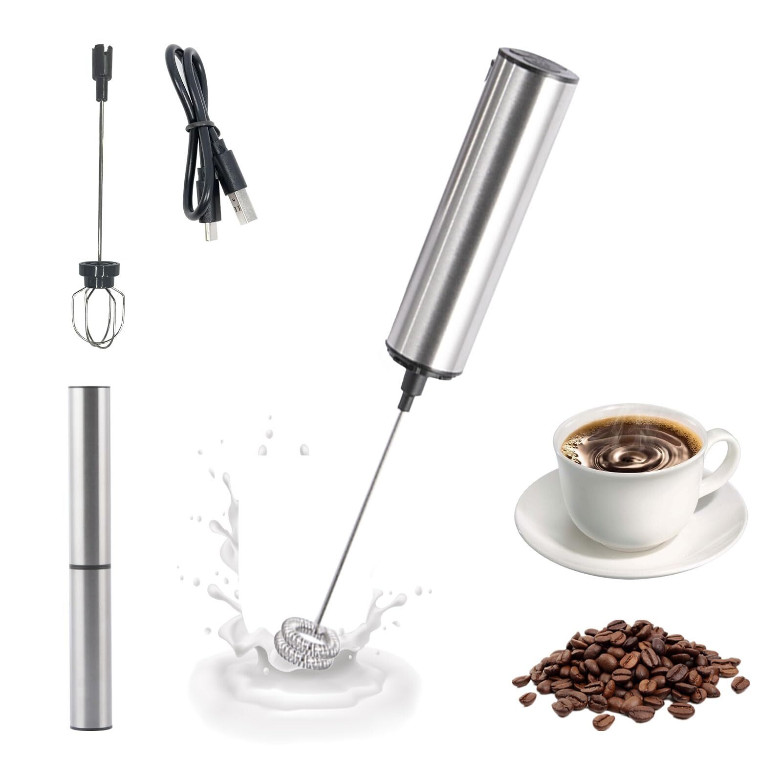 Electric Milk Frother, Handheld Foam Maker with USB Rechargeable,Stainless St...