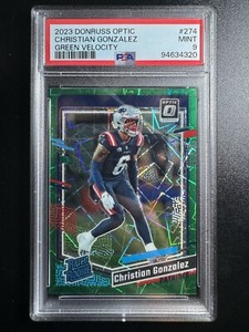 2023 Optic Christian Gonzalez Green Velocity Rated Rookie #274 Patriots PSA 9