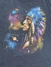 Native American Indian Chief Headdress Planets Stars Galaxy T-Shirt XL