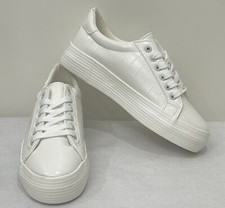 Ex Miss Selfridge Womens Chunky White Croc Design Lace Up Trainers Sneakers