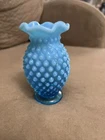 Fenton Blue Opalescent Hobnail Bud Vase 4”