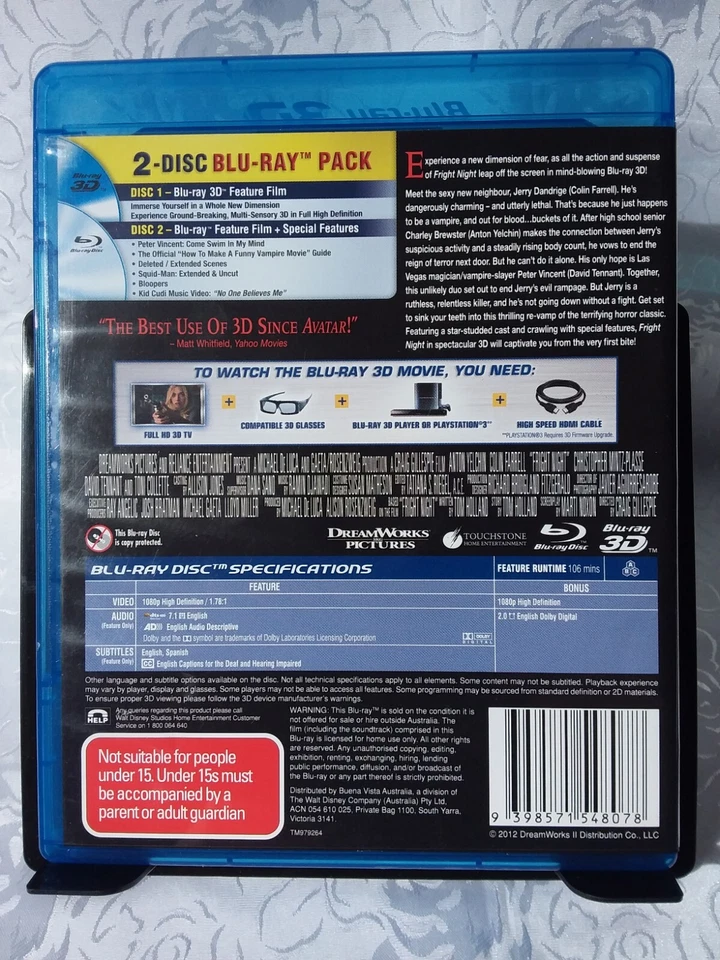 Fright Night 3D Bluray 2011 Region B - image 2 of 2