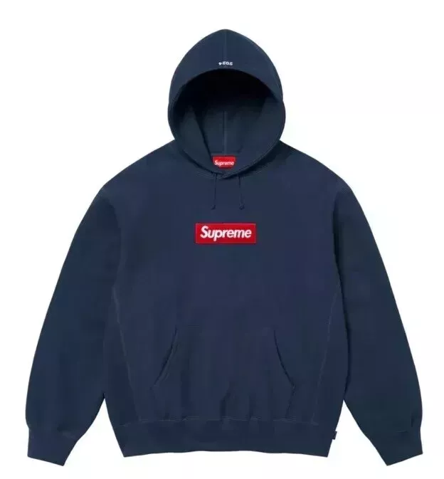 Sweat à capuche logo Supreme Box FW24 bleu marine   moyen   en main   vendeur de confiance