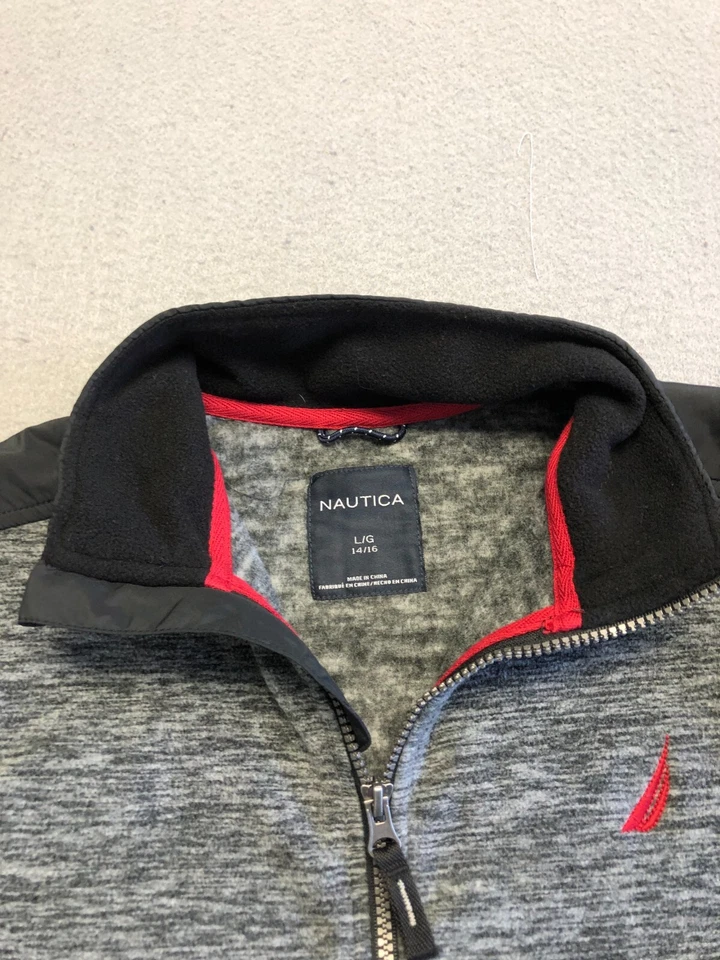 Nautica Sweatshirt Kids Boy's Large 14-16 Fleece Full Zip Collared Logo Casual - Image 3 of 4
