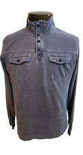 Lucky Brand Sweater Mens M Blue 1/4 Button Pullover Heavy Weight Pockets Flaw