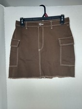 H M Y2K Preppy Academia School Girl Brown Stitched Asthetic Micro Mini Skirt 20