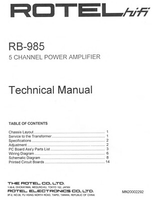 Service Manual-Anleitung für Rotel RB-985 