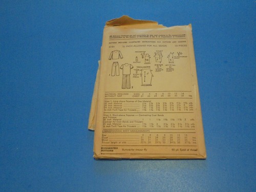 VTG 1930s Advance Sewing Pattern 4190 Boys Two Piece Pajamas Size 8 - Picture 2 of 3