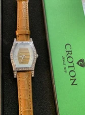 NEW IN BOX CROTON TANK WATCH CN207514 QUARTZ HONEY BROWN LEATHER STRAP
