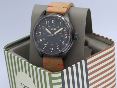 FOSSIL EASTON BLACK GUNMETAL SMOKE BROWN LEATHER MENS BQ2792 WATCH