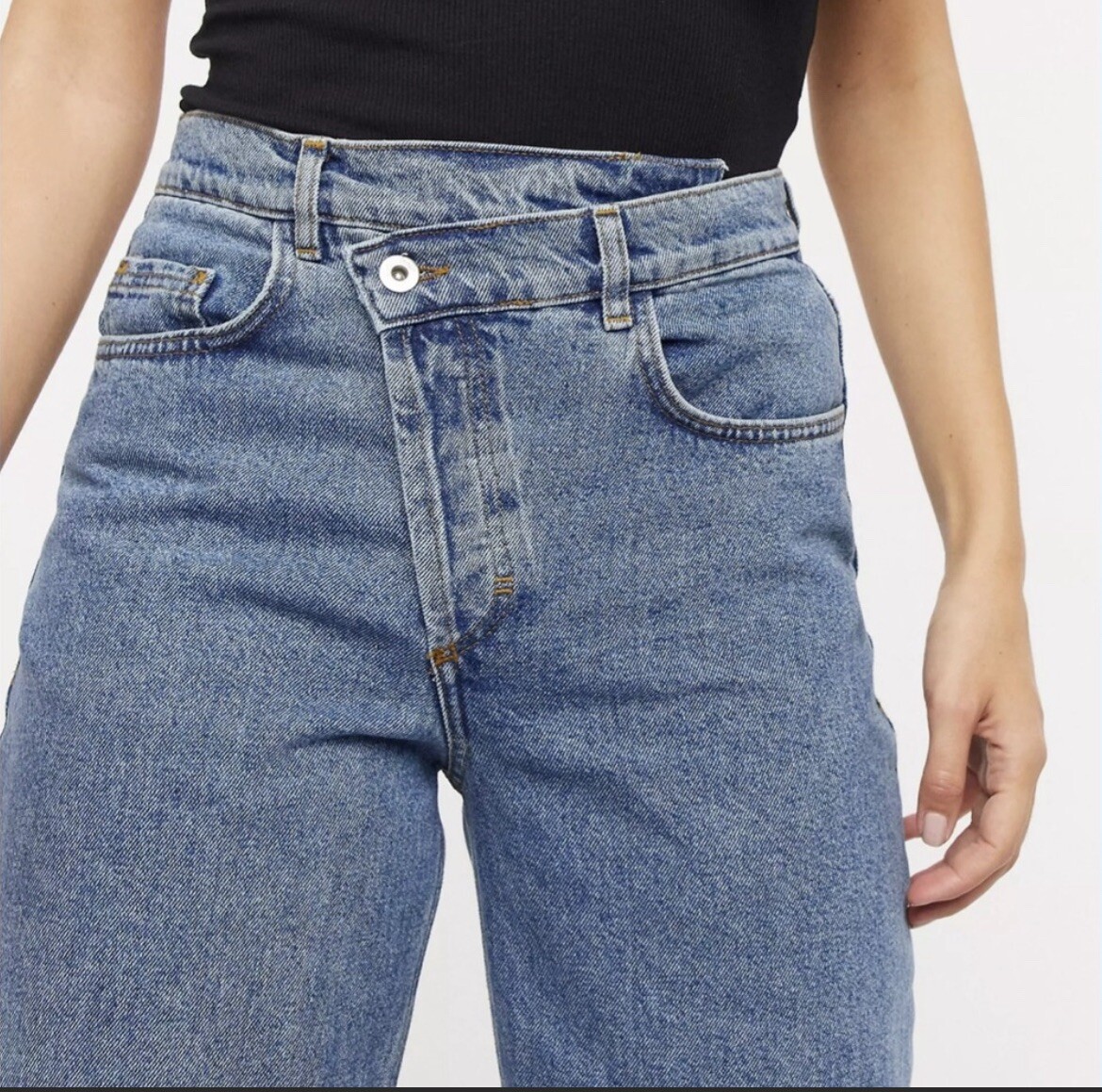 Collusion Womens Blue Denim X014 Stepped Waistband Stretch Dad