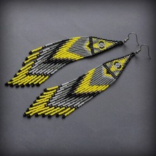 Tribal Earrings Native Large Boho American Seed Beads Handmade Multicolor