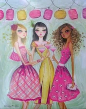 Papyrus Bella Pilar Girls with Martini Blank Notecard Greeting Card RARE