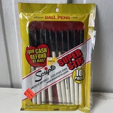 Vtg Scripto Super Stic Ballpoint Pens Black Pack of 10 New Old Stock 1987 USA