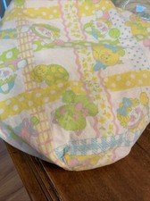 Vtg Crib Sheet Pastel Yellow Doll Turtle Bear Craft Fabric Fitted Crib Sheet