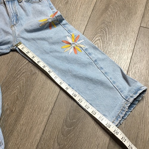 Zara Girls Floral Embroidery Straight Leg Denim Jean Light Wash Mid Rise Size 6 - Picture 9 of 10