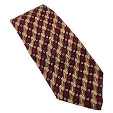 Robert Talbott Studio Hand Sewn Silk Tie Red Gold Geometric Pattern USA