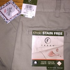 NWT Farah Khaki Tan Stain Free Pleated Pants 38x29