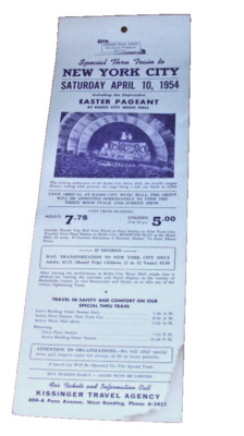APRIL 1954 SPECIAL RADIO CITY MUSIC HALL EASTER PAGEANT READING EXCURSION TRAIN 