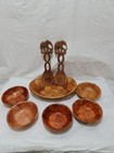 8 Piece Wooden Woven Salad Bowls/nut/dip Set +matching fork/spoon also  wooden