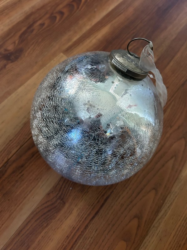 Antique Silver Glass 9" German Kugel Christmas Ornament India Large