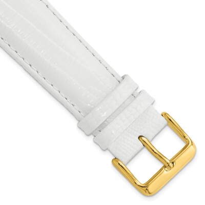 22mm 7.5'' White Teju Lizard-Style Grain Leather Gold-tone Buckle Watch Band