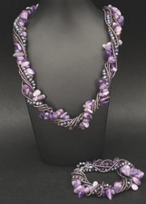 ZESTAW 2 SZT.: SZEŚCIORZĘDOWY ŁAŃCUSZEK I BRANSOLETKA Z AMETYSTEM I KRYSZTAŁAMI POLOWANIE NA BIŻUTERIĘ