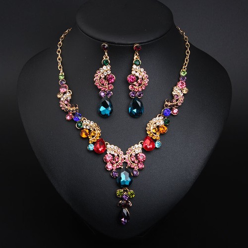 Fashion Flower Women Statement Necklace Earring Crystal Jewelry Set Bridal Gifts - 第 86/661 張圖片