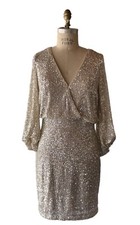ELIZA J Sequin Shift Dress with Balloon sleeves in Silver Size 8