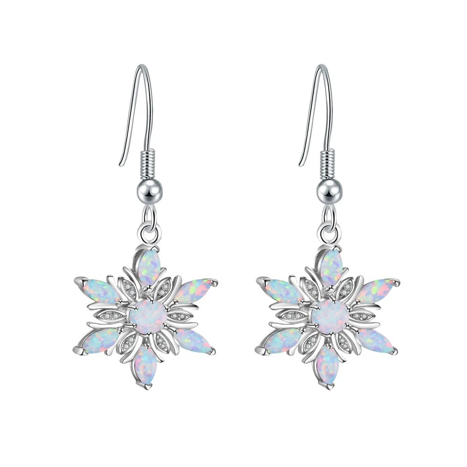 Hawaii Beach White Fire Opal Schneeflocke Ohrringe Silber gefüllt für Damen Mädchen