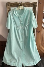 Vintage 90s Barbizon Cotton/Poly Blue Embroidery Button Front Lounge Robe M/L