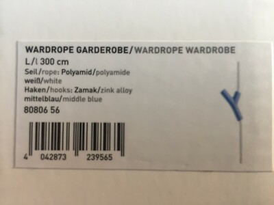 Authentics Wardrope Garderobenseil Garderobe 3m länge  weiß / mittelblau 8080656