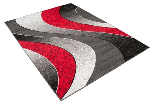 Teppich Kurzfor Grau Rot Schwarz Modern Wellen Wohnzimmer Schlafzimmer ÖKOTEX - Foto 8 di 8