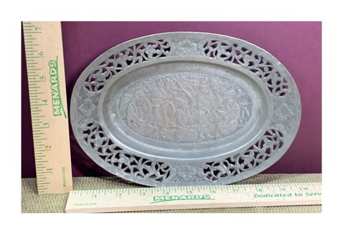 RARE VINTAGE MAYBE EVEN ANTIQUE? PERSIAN? DESIGNED/ETCHED COPPER/PEWTER PLATTER - Picture 9 of 9