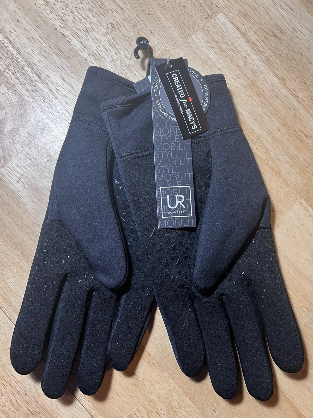 $78 UR Powered Men's Black Leather Touch Screen Lined Stretch Gloves Size L/XL