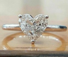 Lab Created Diamond Heart Shape Solitaire Engagement Ring 14K White Gold Over